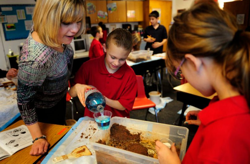 Students at Chamberlin Academy, an elementary school in the Harrison district, use STC's "Land and Water" unit to learn about erosion and deposition of soil