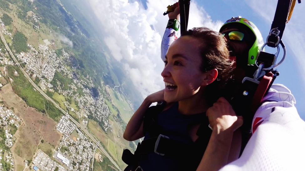 Skydiver and instructor in free-fall