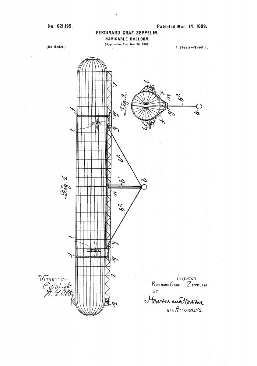 Zeppelin's patent drawing, circa 1899