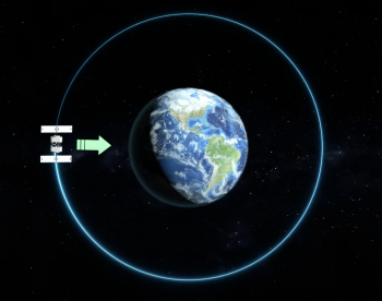 Illustration of Earth with satellite orbiting it