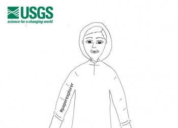 Black and white line art of a child in a hooded sweatshirt.