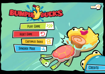 Title screen of the educational physical science game, BumperDucks