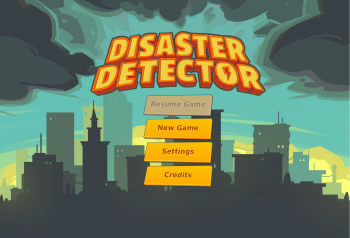 Title screen for the educational earth science game, Disaster Detector.