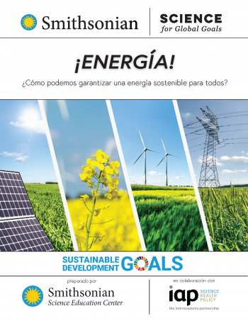 The cover of the Energy guide in Spanish with a collage of four photos of renewable energy