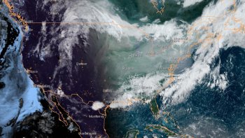 A satellite image of clouds over the United States