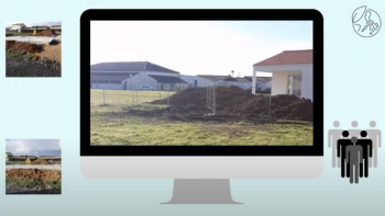 An illustration of a computer screen with images of construction on it