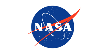 blue circle with red swoosh through it and NASA in white text with a white circle vertical around the a and s.