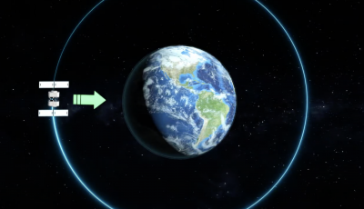 Illustration of Earth with satellite orbiting it