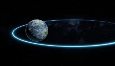 Illustration of the earth from space and a orbit around it.