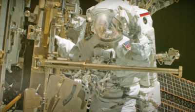 An astronaut in a spacesuit on a spacewalk.