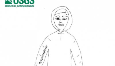 Black and white line art of a child in a hooded sweatshirt.