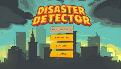 Title screen for the educational earth science game, Disaster Detector.