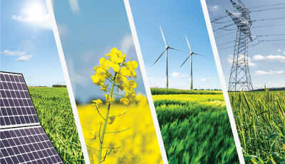 cover of Smihsonian Science for Global Goals Energy guide with solar panels, plants, wind turbines, and power lines.