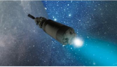 Artistic rendering of a satellite orbiting the moon.