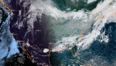 A satellite image of clouds over the United States