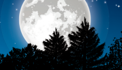 A full moon above a treeline.