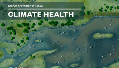 cover of the Stories of Women in STEM ebook with an arial photo of a river