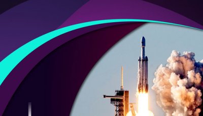 A square with a rocket launch in the bottom right corner text saying Ticket to Space in the top right corner and text saying the Air Up There in the bottom left corner.