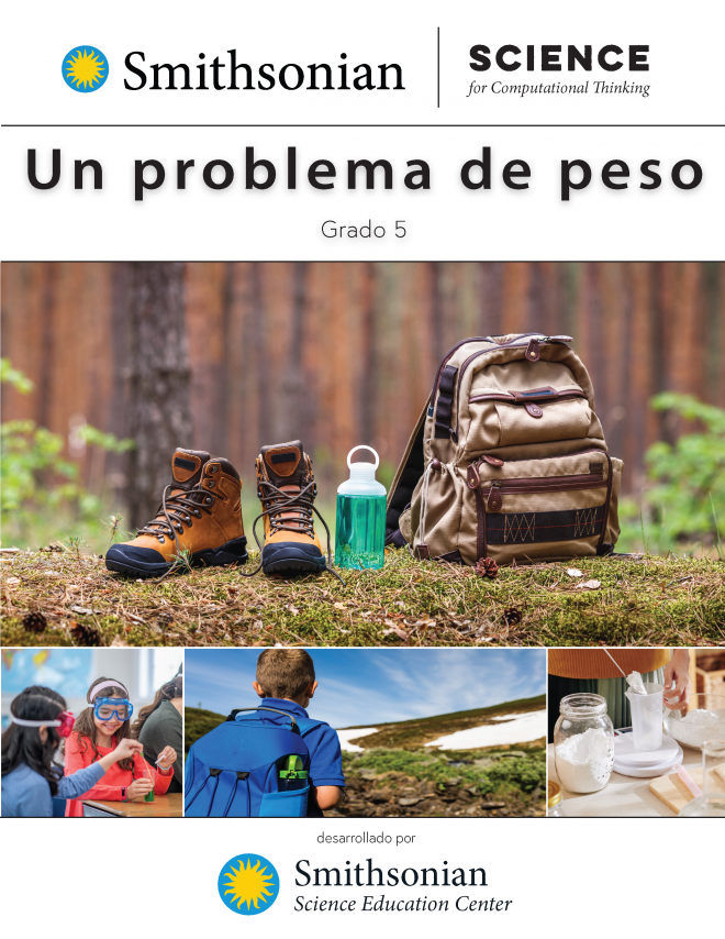 Cover of Un problema de peso with photos of backpacks