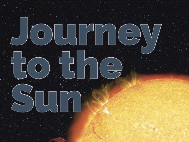 Image of the yellow sun in the bottom right corner and text that says journey to the sun above and to the left of the sun