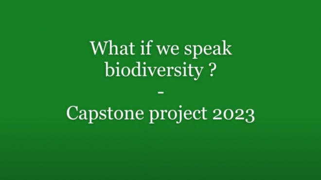 A green rectangle with white text saying what if we speak biodiversity - capstone project 2023