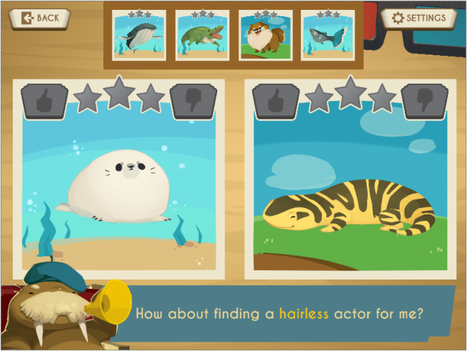 Screenshot of the educational life science game, Showbiz Safari